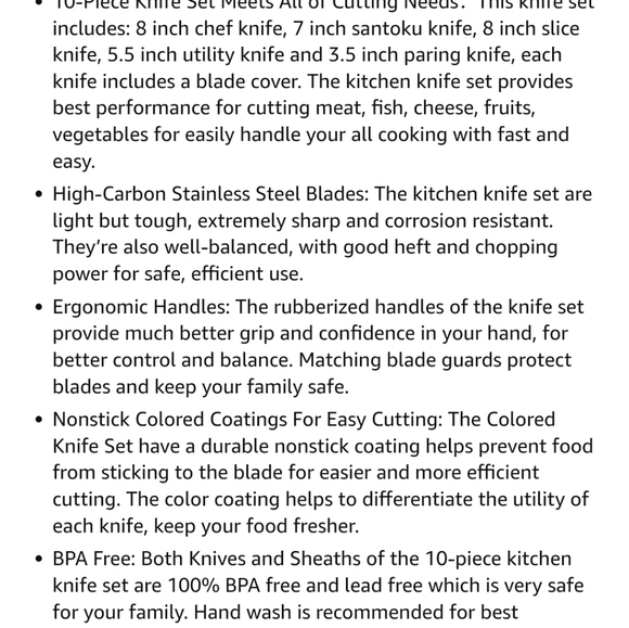 🔹️ MICHELANGELO 🔹️Kitchen sharp Knife Set, 10 Piece Nonstick Colored ✨️ - Picture 6 of 6